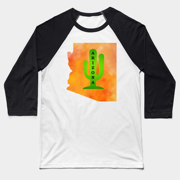 Arizona Cactus in a Sunset Sky State Map Baseball T-Shirt by Star58